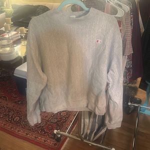 Champion pull over grey sweatshirt with light white stripes